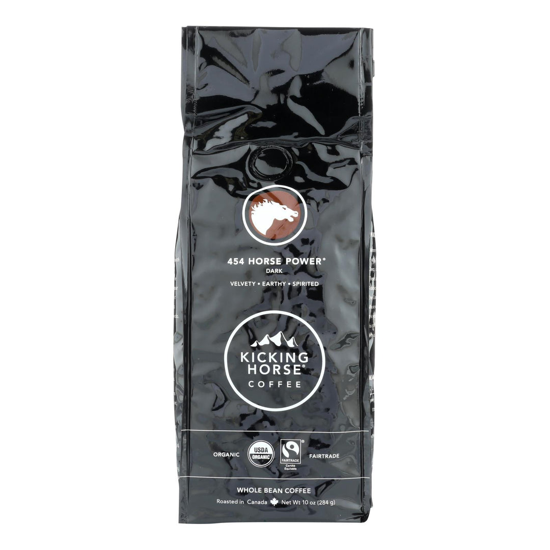 Kicking Horse Coffee - Organic - Whole Bean - 454 Horse Power - Dark Roast - 10 Oz - Case Of 6 - Maras Green